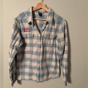 Patagonia blue and white checkered flannel shirt